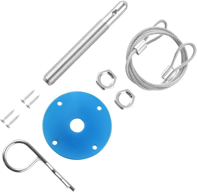 Sandfren Car Hood Pins Kit, Stainless Steel Vehicle Engine Pin Plate Bonnet Lock Clip, Modified Auto Racing Exterior Locking Latches Lanyard Rope Set for Reducing Shaking, Universal Fit (Blue) - Image 3